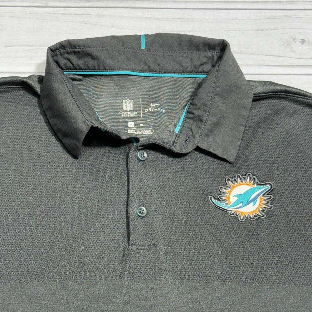 Nike Polo Shirt Men XL Gray Miami Dolphins NFL Dri-Fit Golf 837197-060
